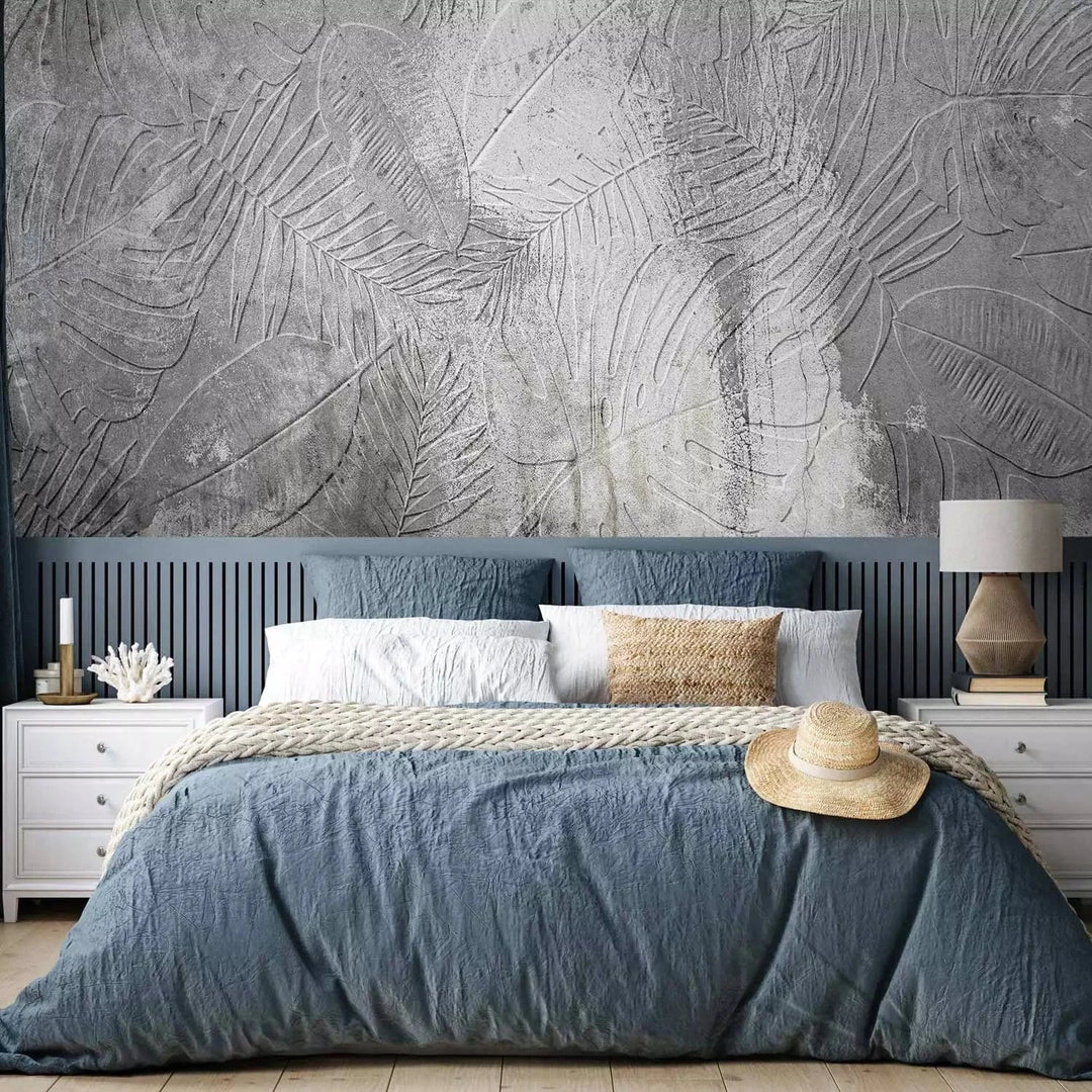 Fototapetes - Dabas hieroglifi, abstrakta tekstūra ar melnbaltam lapām G-ART