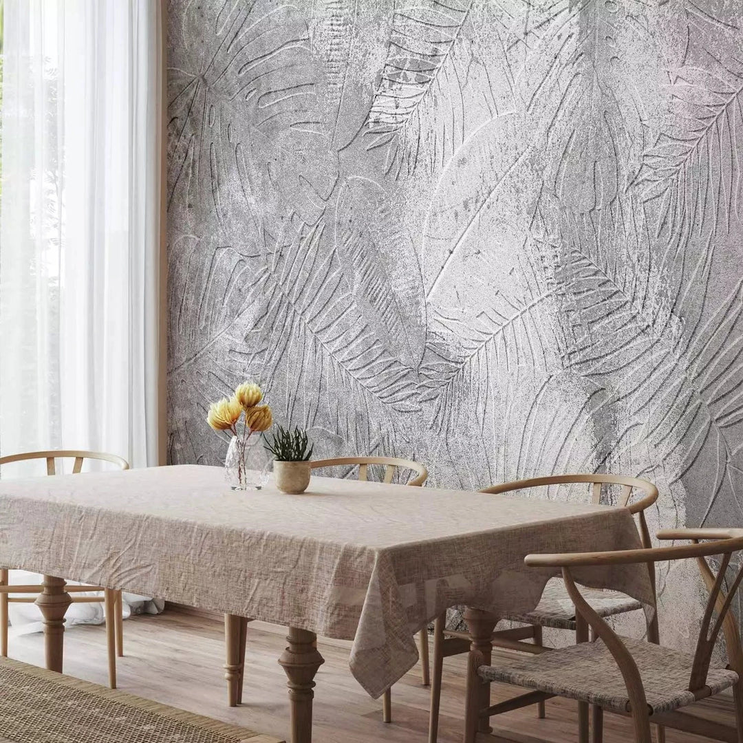 Fototapetes - Dabas hieroglifi, abstrakta tekstūra ar melnbaltam lapām G-ART