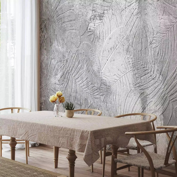 Fototapetes - Dabas hieroglifi, abstrakta tekstūra ar melnbaltam lapām G-ART