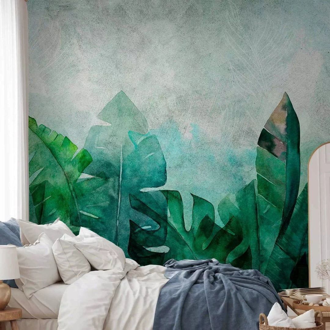 Fototapetes - Dabas poēzija – džungļu motīvs ar eksotiskām lapām G-ART