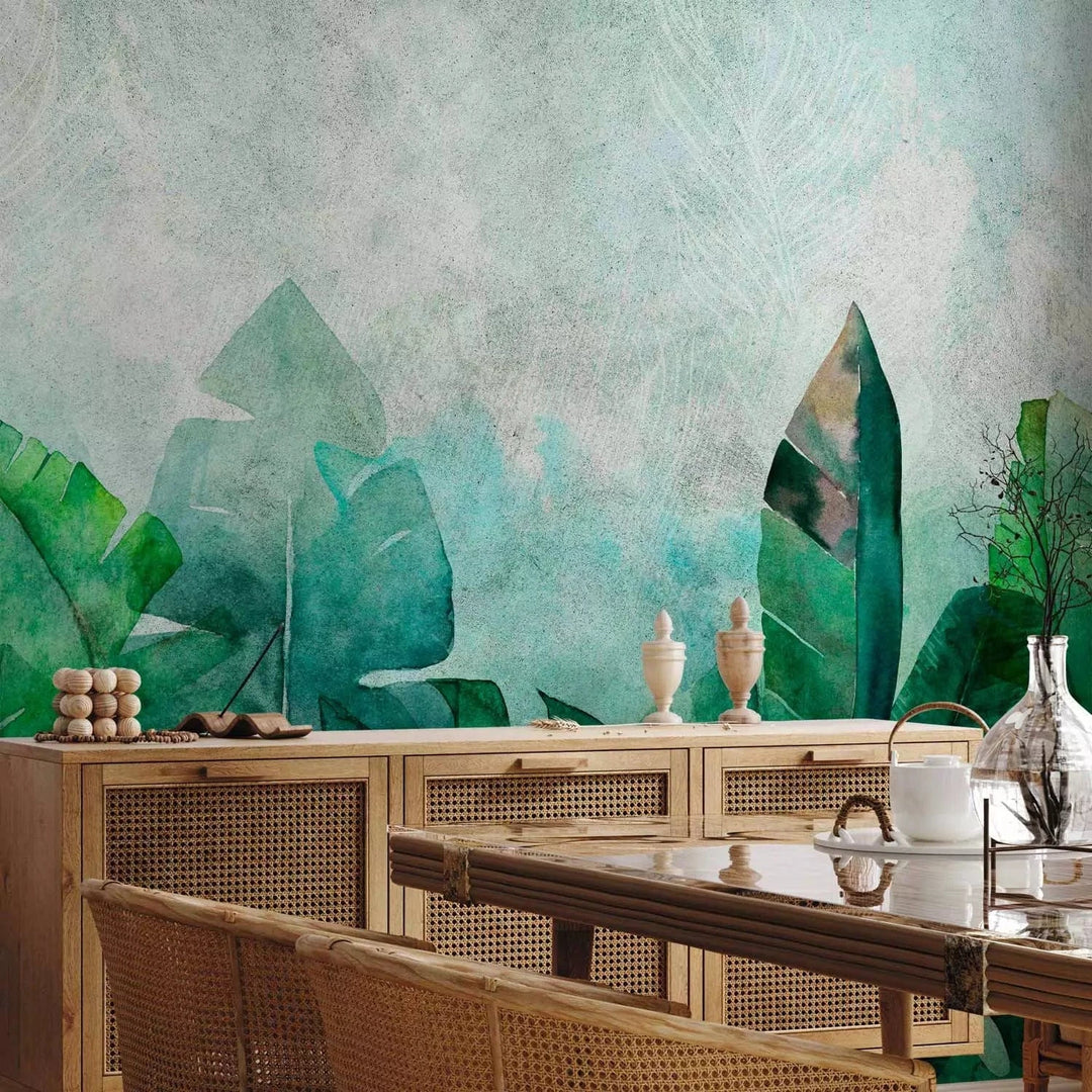 Fototapetes - Dabas poēzija – džungļu motīvs ar eksotiskām lapām G-ART