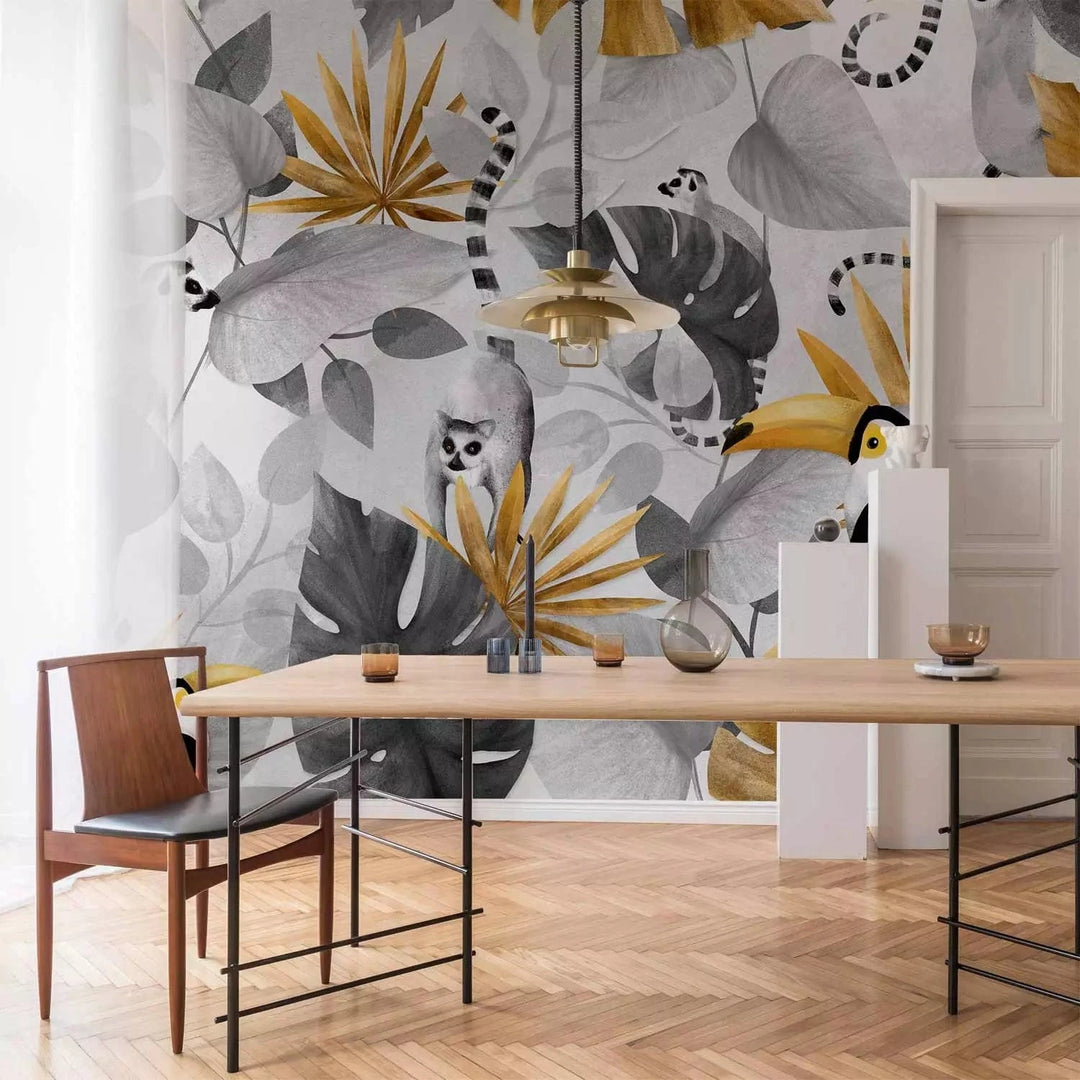 Fototapetes - Džungļu dzīvnieki – tropu motīvs ar tukaniem, lemuriem G-ART