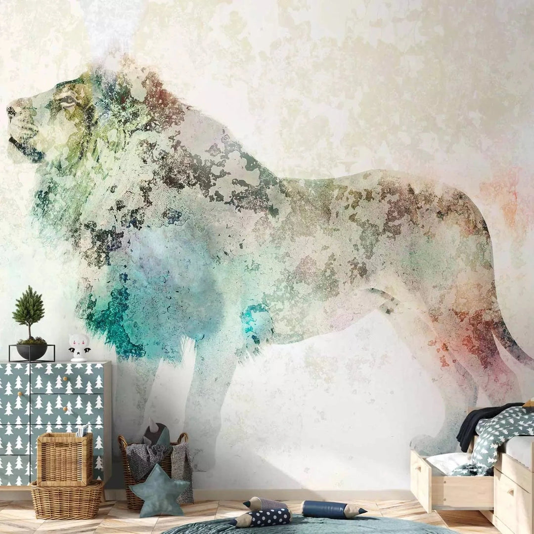 Fototapetes - Džungļu karalis uz vienkrāsainā fonā ar krāsainu akcentu G-ART