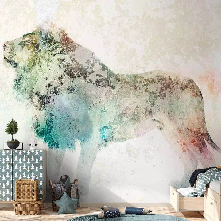 Fototapetes - Džungļu karalis uz vienkrāsainā fonā ar krāsainu akcentu G-ART