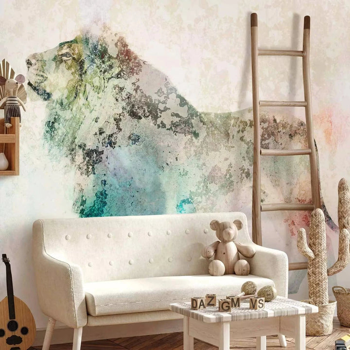 Fototapetes - Džungļu karalis uz vienkrāsainā fonā ar krāsainu akcentu G-ART