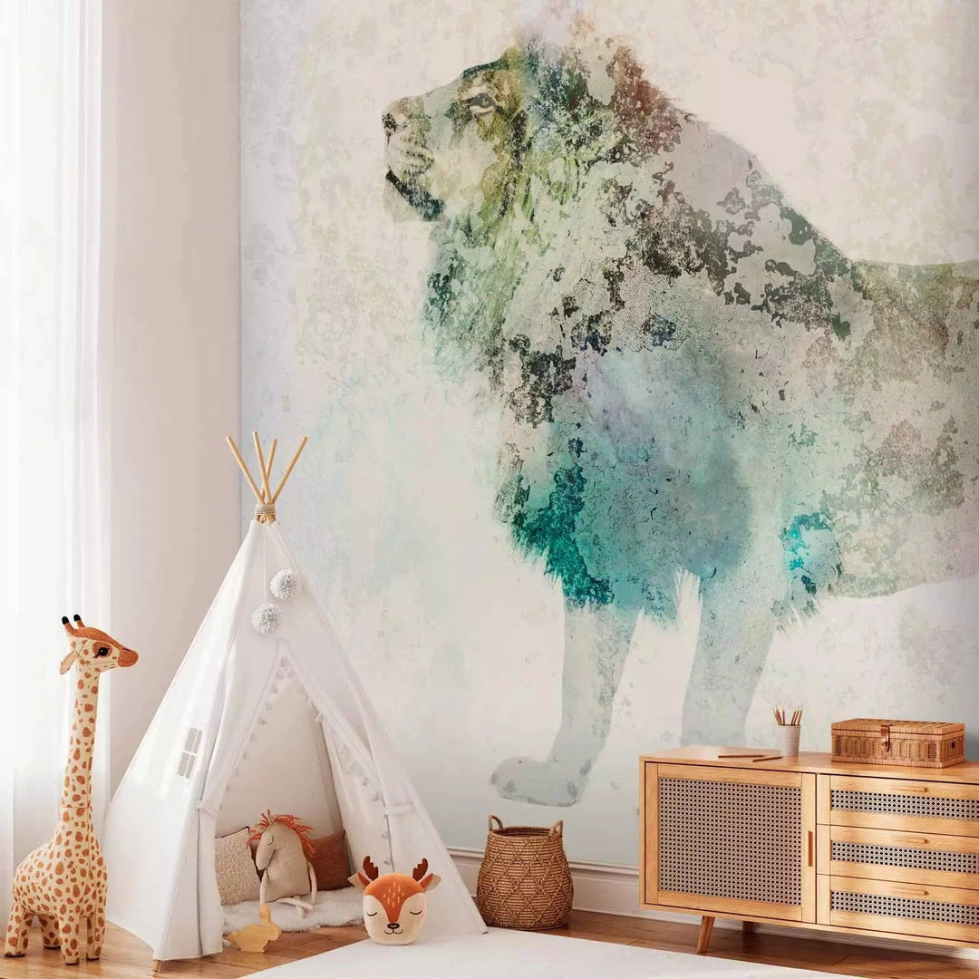 Fototapetes - Džungļu karalis uz vienkrāsainā fonā ar krāsainu akcentu G-ART