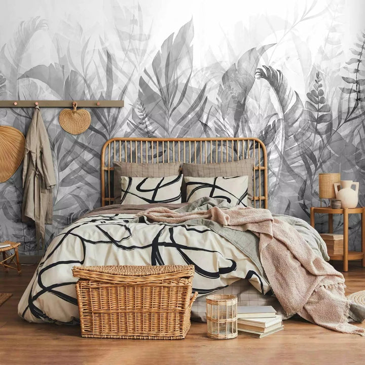 Fototapetes - Džungļu lapas (melnbaltas) - variants guļamistabai G-ART