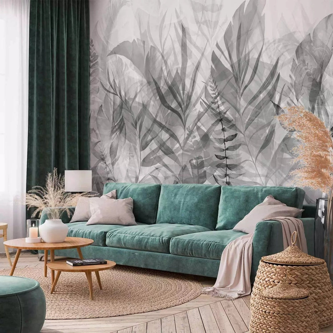 Fototapetes - Džungļu lapas (melnbaltas) - variants guļamistabai G-ART