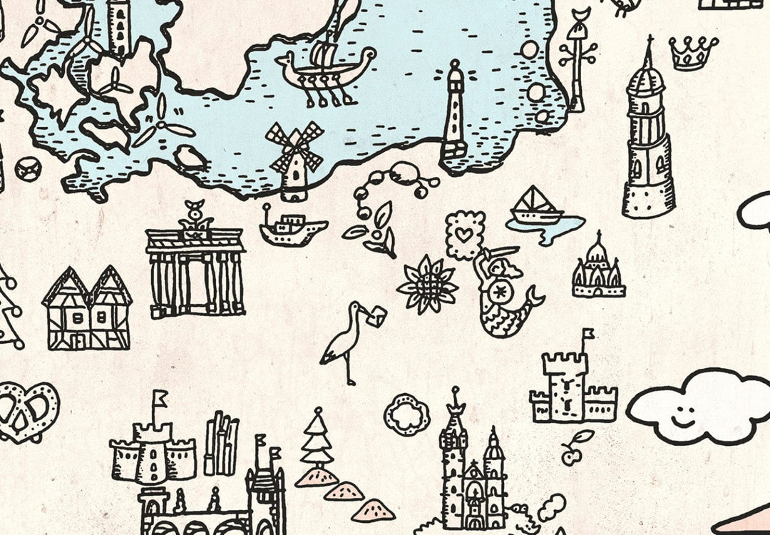 Fototapetes - Eiropas karte bērniem, vietas un tūrisma objekti 🌍 G-ART
