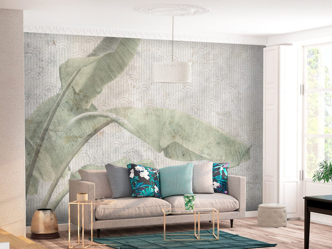 Fototapetes - Eksotiskas lapas pieklusinātos zaļos toņos - 151875 G-ART