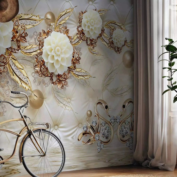 Fototapetes - Greznums - abstrakcija ar zelta ornamentiem G-ART
