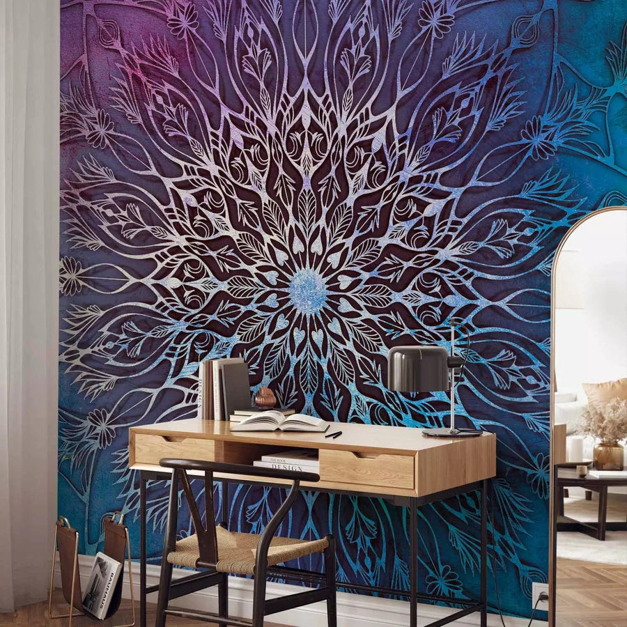 Fototapetes - Hindu zen motīvs - mandalas raksts violetos, zilos toņos G-ART