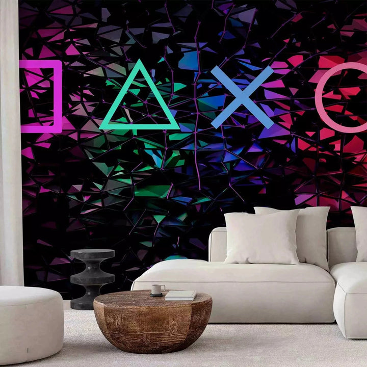 Fototapetes jauniešu istabai - spēles pogu simboli uz melna fona Tapetenshop.lv