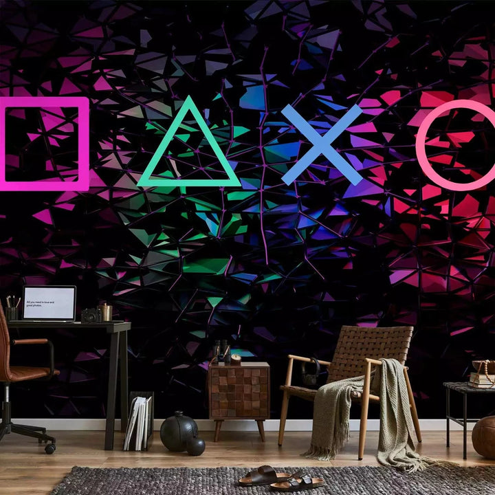 Fototapetes jauniešu istabai - spēles pogu simboli uz melna fona Tapetenshop.lv