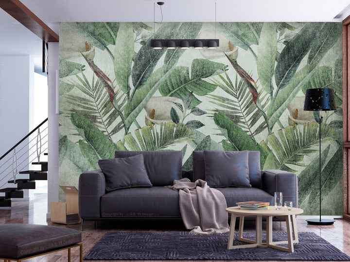 Fototapetes - Kompozīcija ar džungļu lapām un ziediem - 142310 G-ART