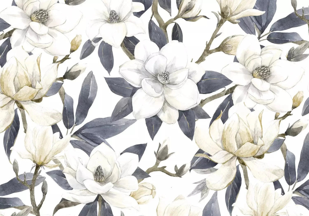 Fototapetes - Krāsainas magnolijas – ziedi ar lapām aukstos toņos G-ART