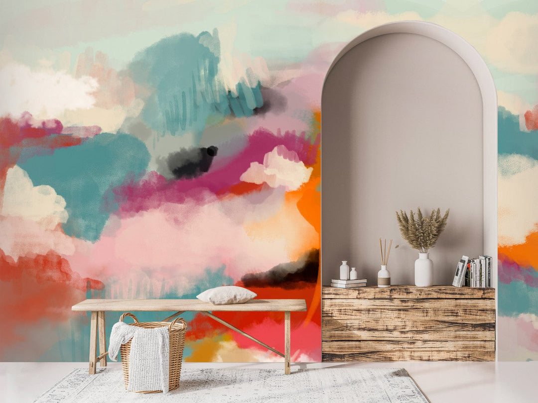 Fototapetes - Krāsaini plankumi mākoņu formā uz zila fona - 138339 G-ART