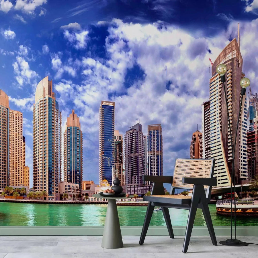Fototapetes ar Dubaiju - moderni debesskrāpji un zila debess fona G-ART