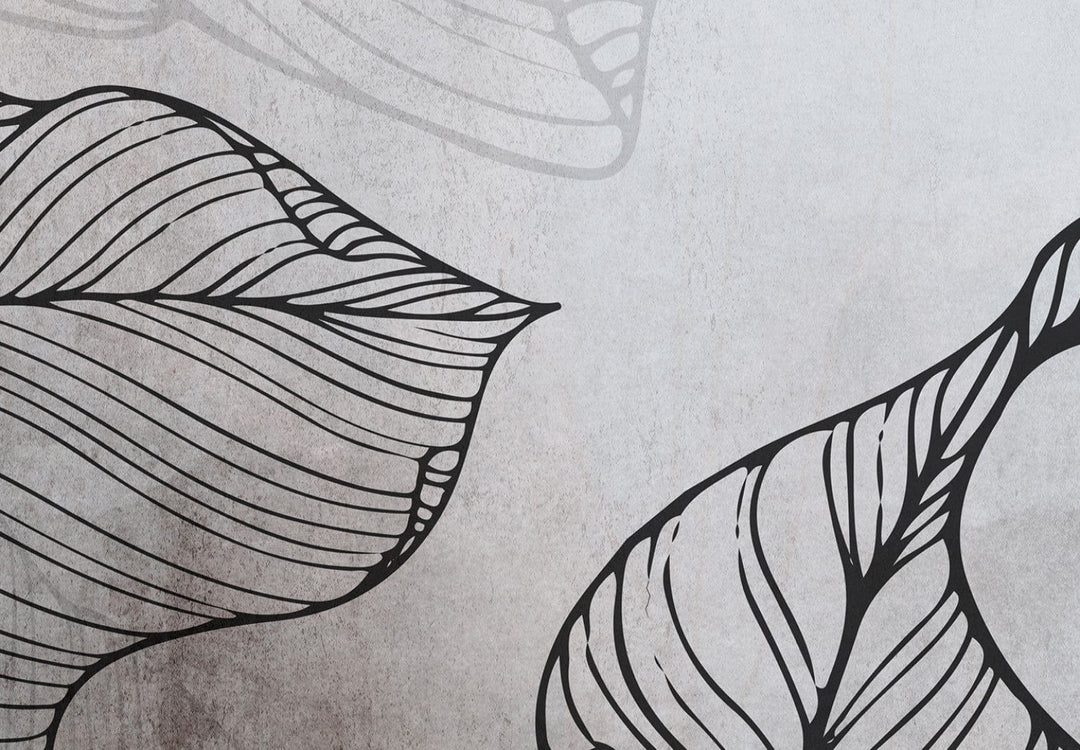 Fototapetes ar lapām - Lapu kontūras uz pelēkā fona, 148924 G-ART