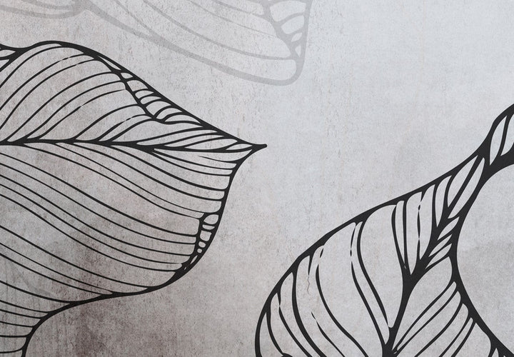 Fototapetes ar lapām - Lapu kontūras uz pelēkā fona, 148924 G-ART