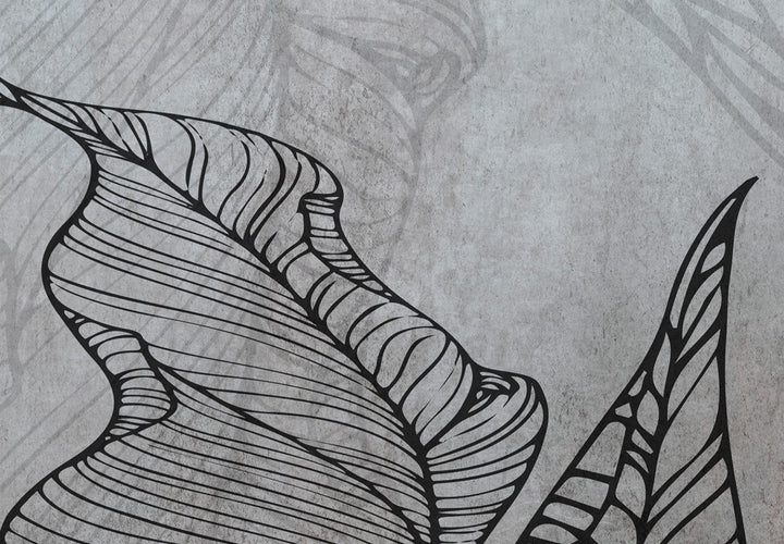 Fototapetes ar lapām - Lapu kontūras uz pelēkā fona, 148924 G-ART