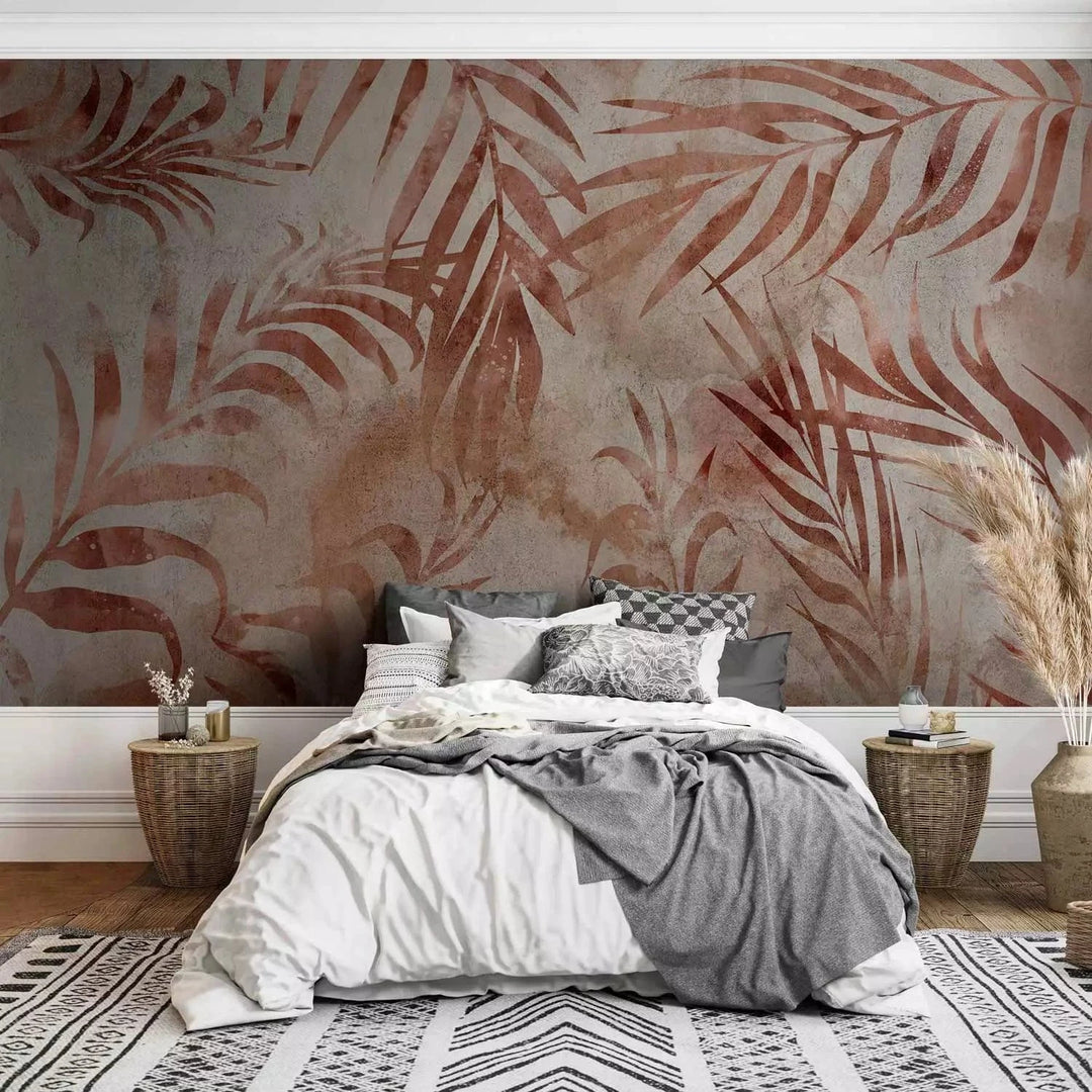 Fototapetes - Lapu motīvs vara krāsā uz gaiša fona G-ART