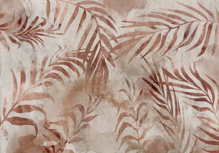 Fototapetes - Lapu motīvs vara krāsā uz gaiša fona G-ART