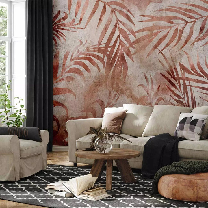 Fototapetes - Lapu motīvs vara krāsā uz gaiša fona G-ART