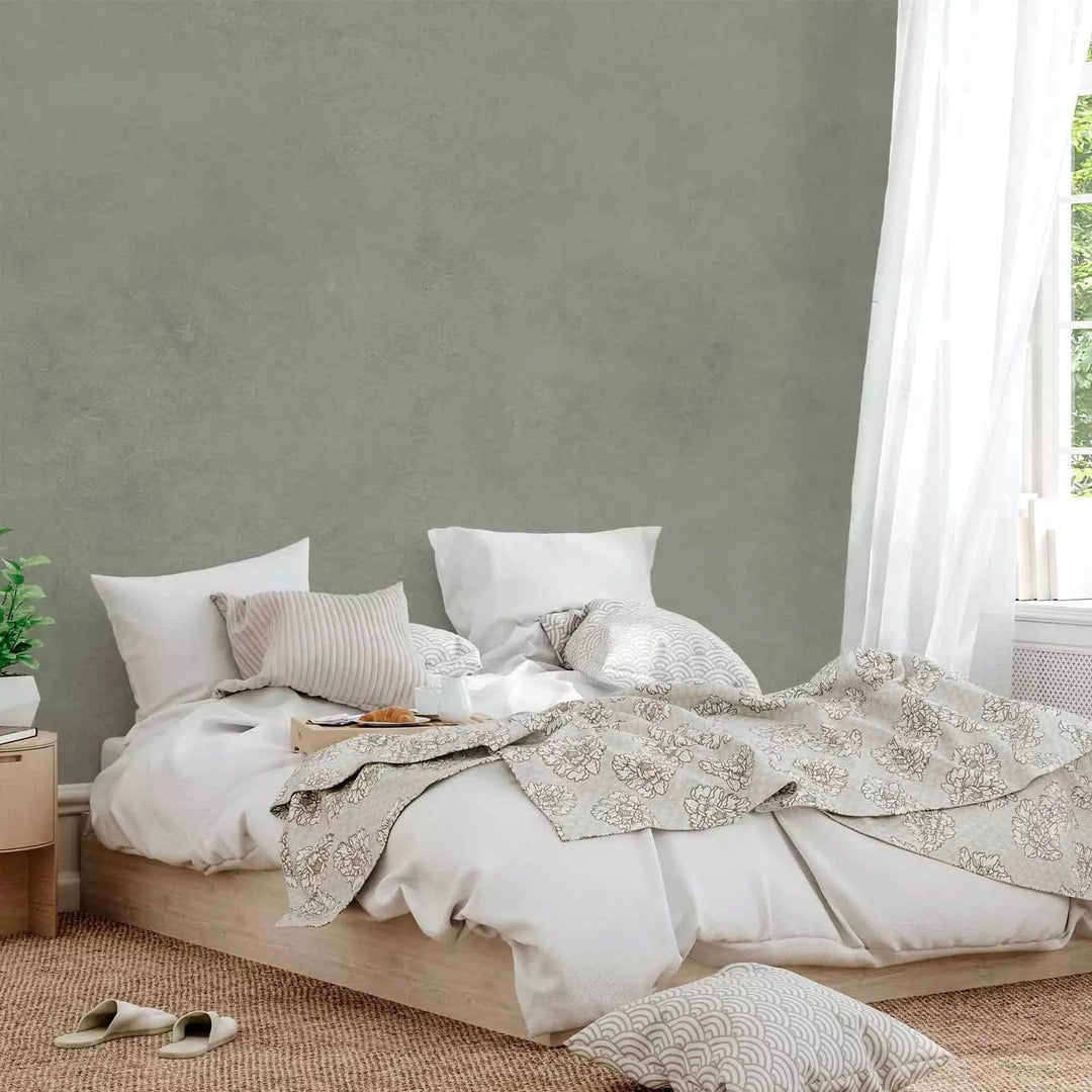 Fototapetes - Limewash – novecota tekstūra delikātā zaļā tonī G-ART