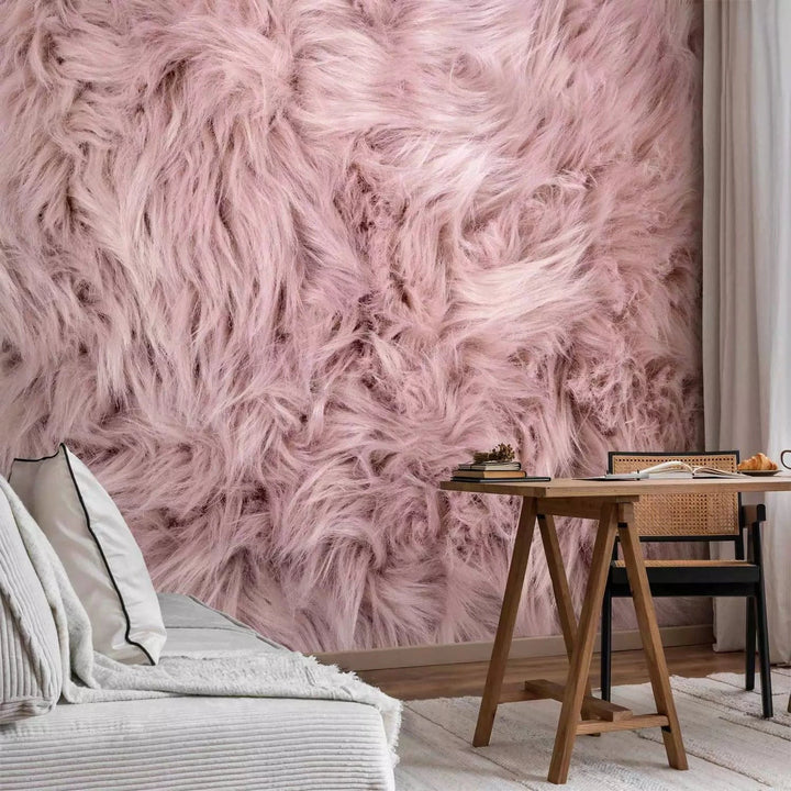 Pūkains mākslīgais tekstils rozā krāsā #F2D8D9 G-ART