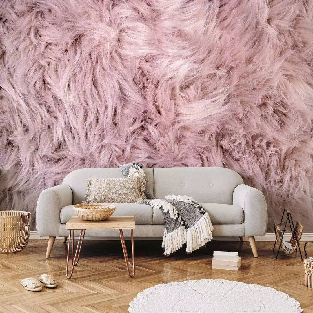 Pūkains mākslīgais tekstils rozā krāsā #F2D8D9 G-ART