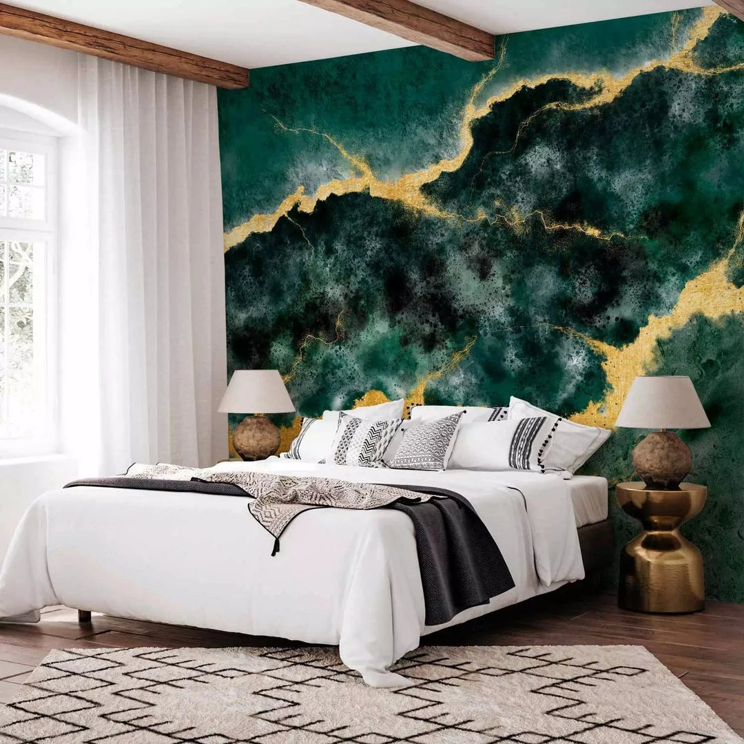 Fototapetes - Malahīta abstrakcija ar zelta elementiem - komfortam G-ART