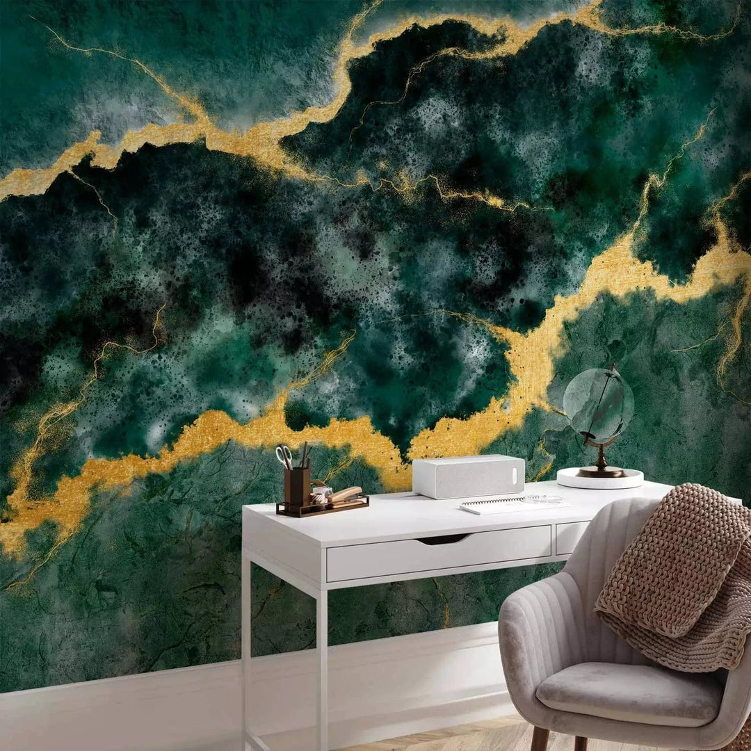 Fototapetes - Malahīta abstrakcija ar zelta elementiem - komfortam G-ART