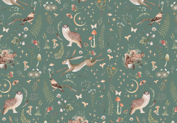 Fototapetes - Meža daba vintāžas stilā, zaļā krāsā - 149226 G-ART