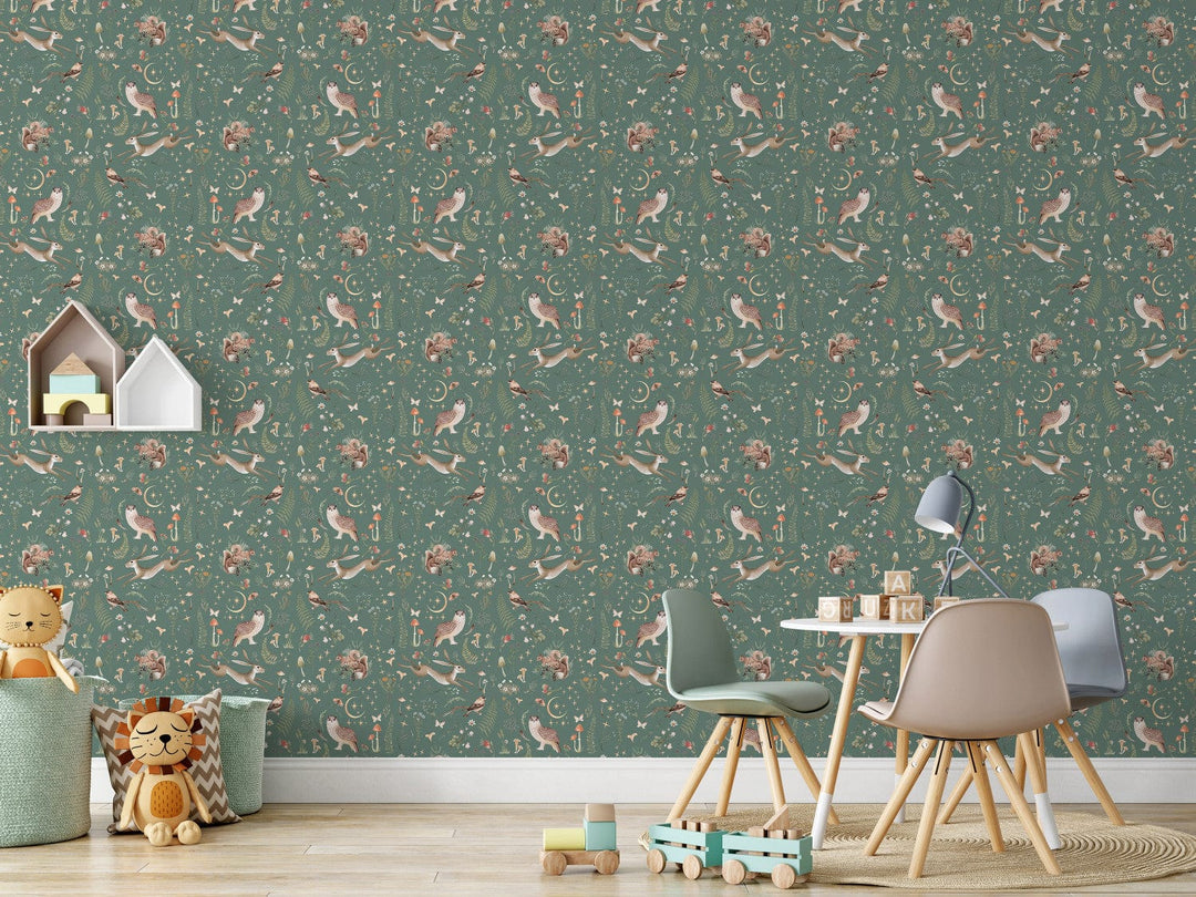 Fototapetes - Meža daba vintāžas stilā, zaļā krāsā - 149226 G-ART