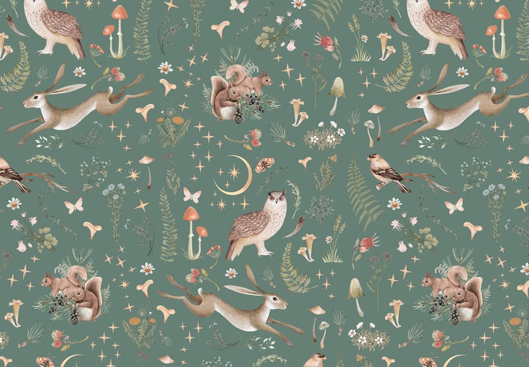 Fototapetes - Meža daba vintāžas stilā, zaļā krāsā - 149226 G-ART