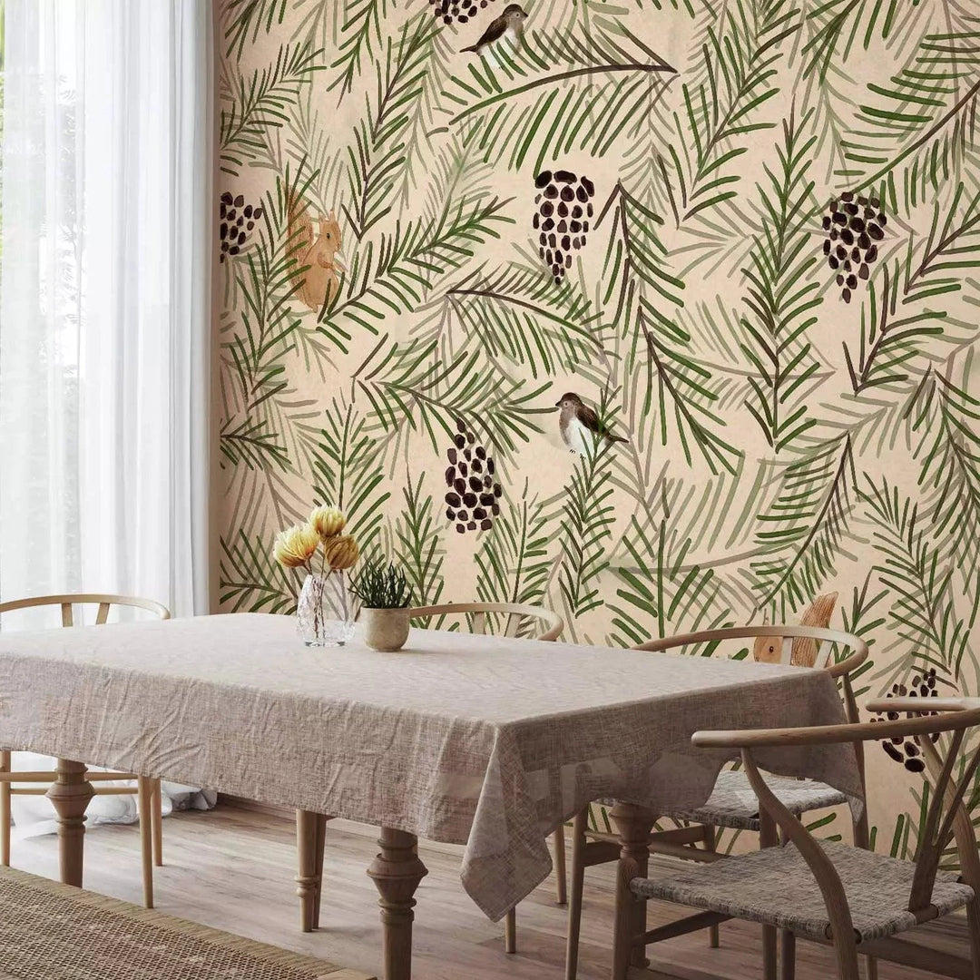 Fototapetes - Meža motīvs – ainava ar meža dzīvniekiem un kokiem G-ART