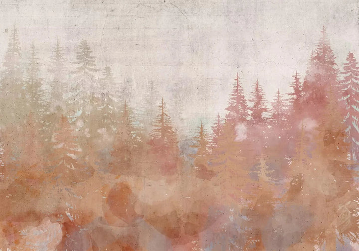 Fototapetes - Mežs saulrietā - meža koku ainava oranžos toņos G-ART