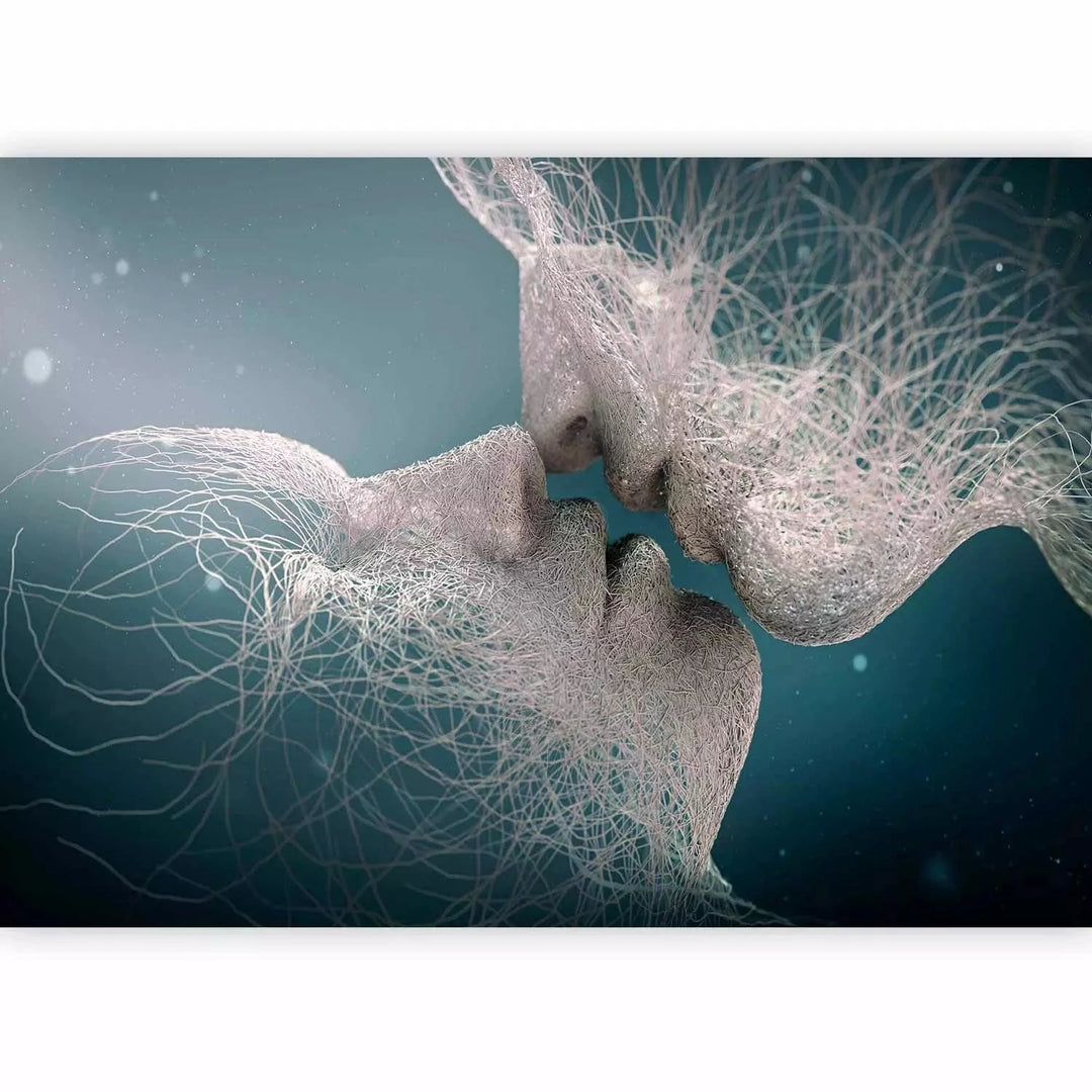 Fototapetes, Mīlestība, abstrakcija ar pāri, kas skūpstās uz zila fona G-ART