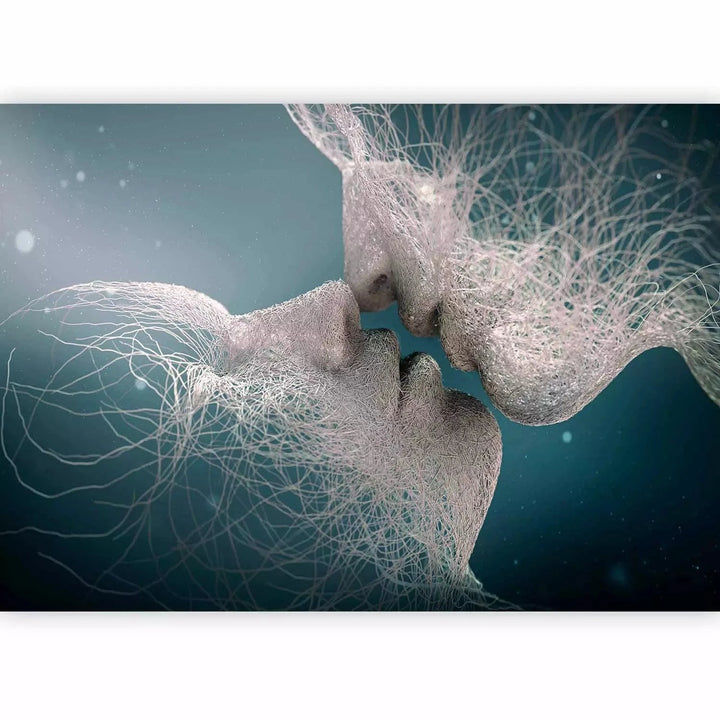 Fototapetes, Mīlestība, abstrakcija ar pāri, kas skūpstās uz zila fona G-ART