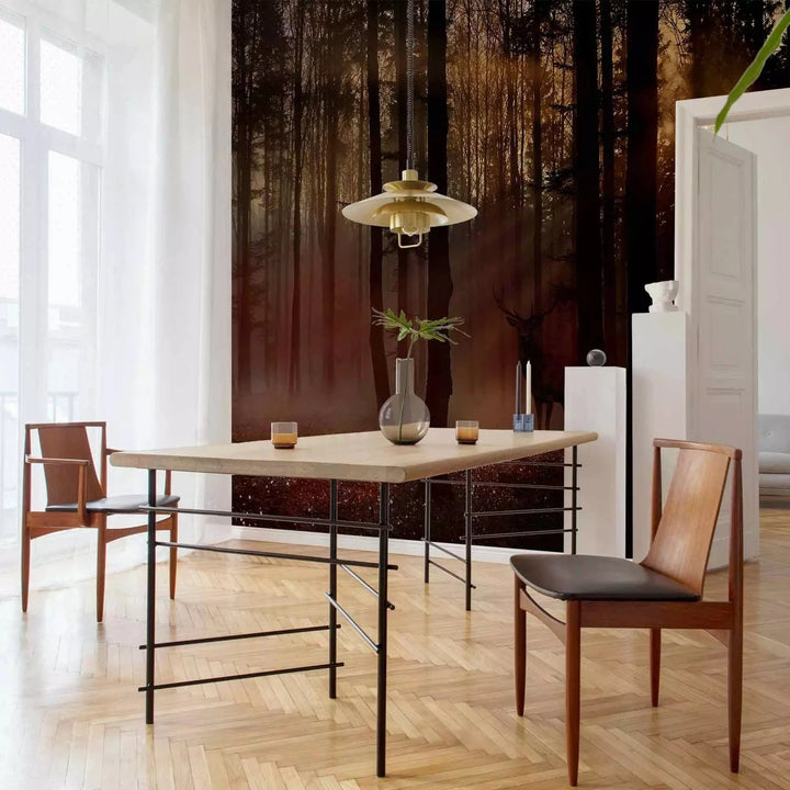 Fototapetes - Mistisks mežs un briedis brūnos toņos - 128765 G-ART