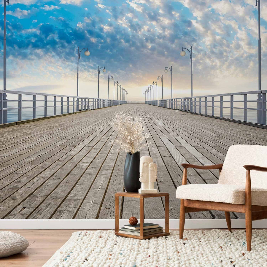 Fototapetes - Mols, zila jūra un mierīgas debesis ar mākoņiem - 61682  G-ART