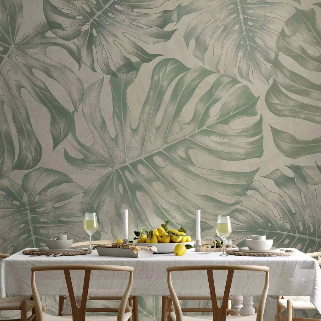 Fototapetes - Monstera lapas nomierinošos zaļos toņos -interjerā G-ART