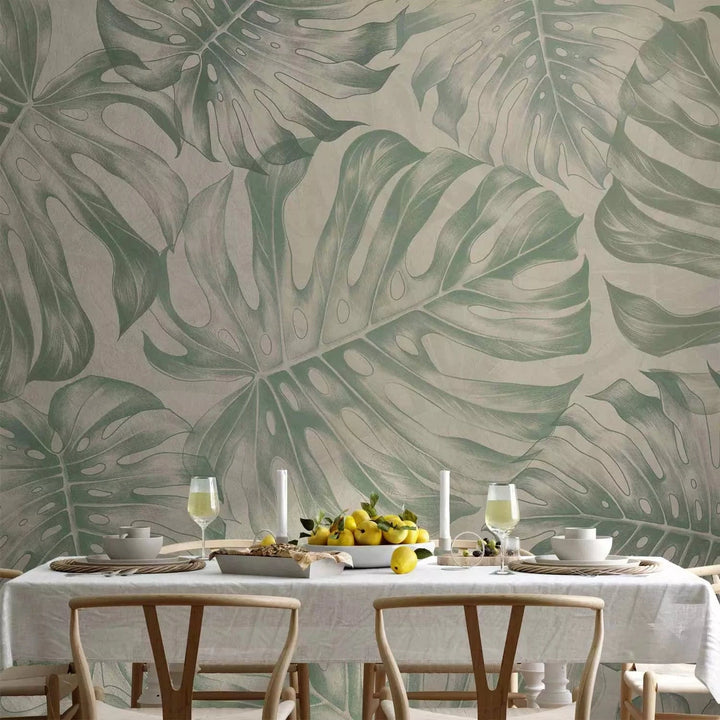 Fototapetes - Monstera lapas nomierinošos zaļos toņos -interjerā G-ART