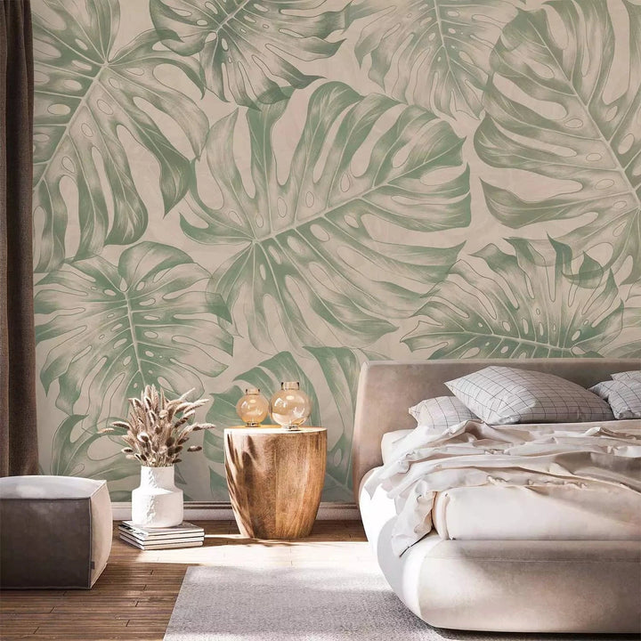 Fototapetes - Monstera lapas nomierinošos zaļos toņos -interjerā G-ART