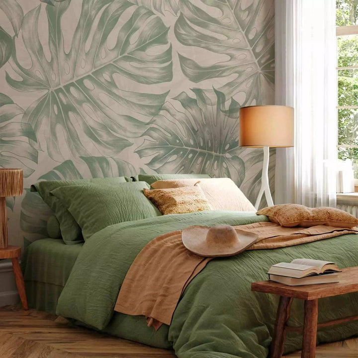 Fototapetes - Monstera lapas nomierinošos zaļos toņos -interjerā G-ART