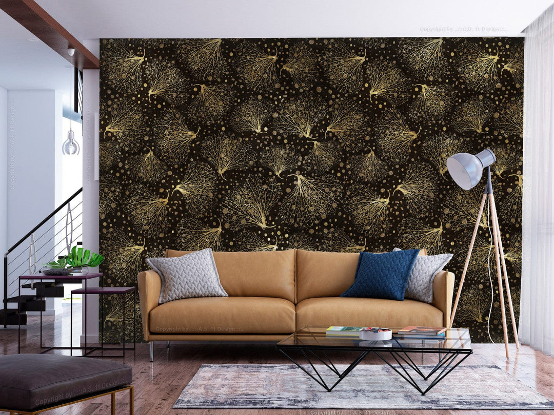 Fototapetes melnā un zeltā - no dabas iedvesmots dizains, 138590 G-ART