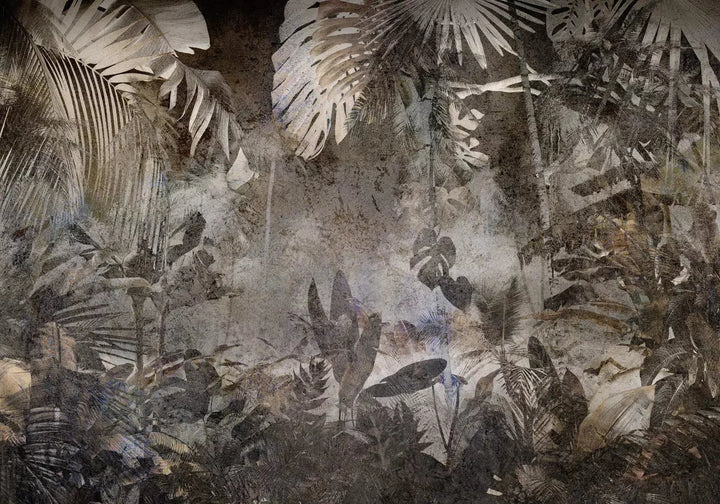 Fototapetes ar tropu lapām un tropisku motīvu brūnā krāsā  G-ART