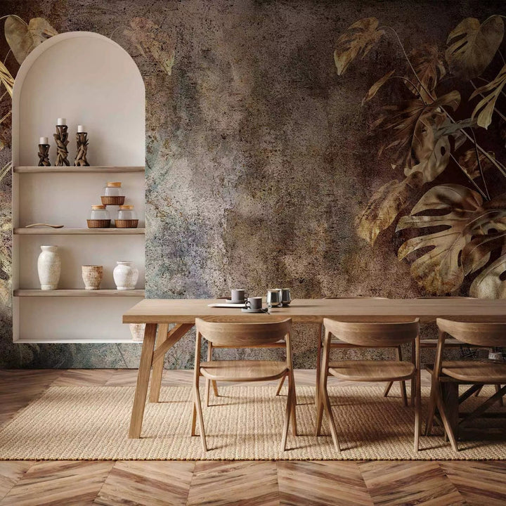 Fototapetes - Zelta lapas - abstrakts eksotisku motīvs uz retro fona  G-ART