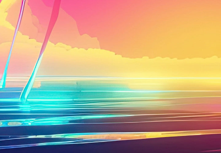 Fototapetes jauniešu istabai  - Okeāns un tropu palmas neona gaismās G-ART